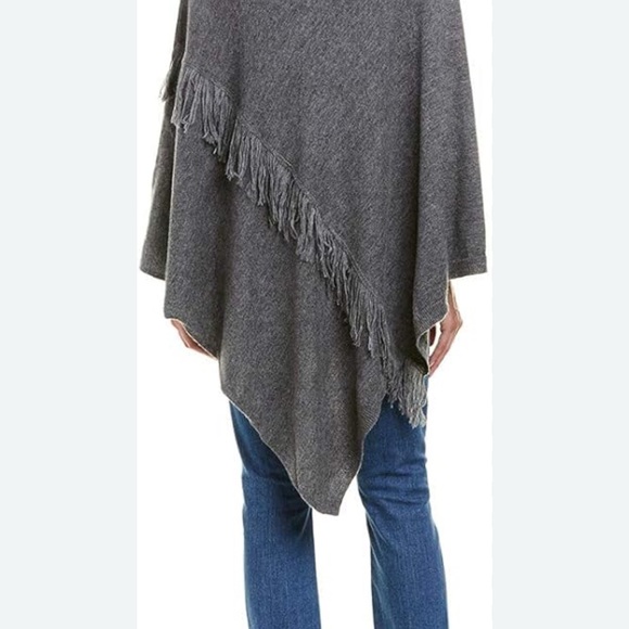 ELLA MOSS Fringed Poncho Sweater Nylon/Wool Gray OS - Picture 3 of 7